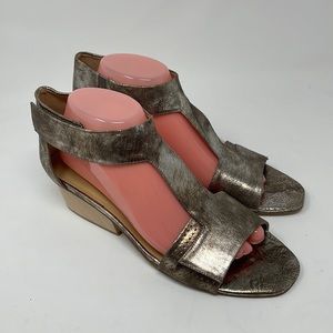 Van Eli Metallic Leather Sandal with Block Heel